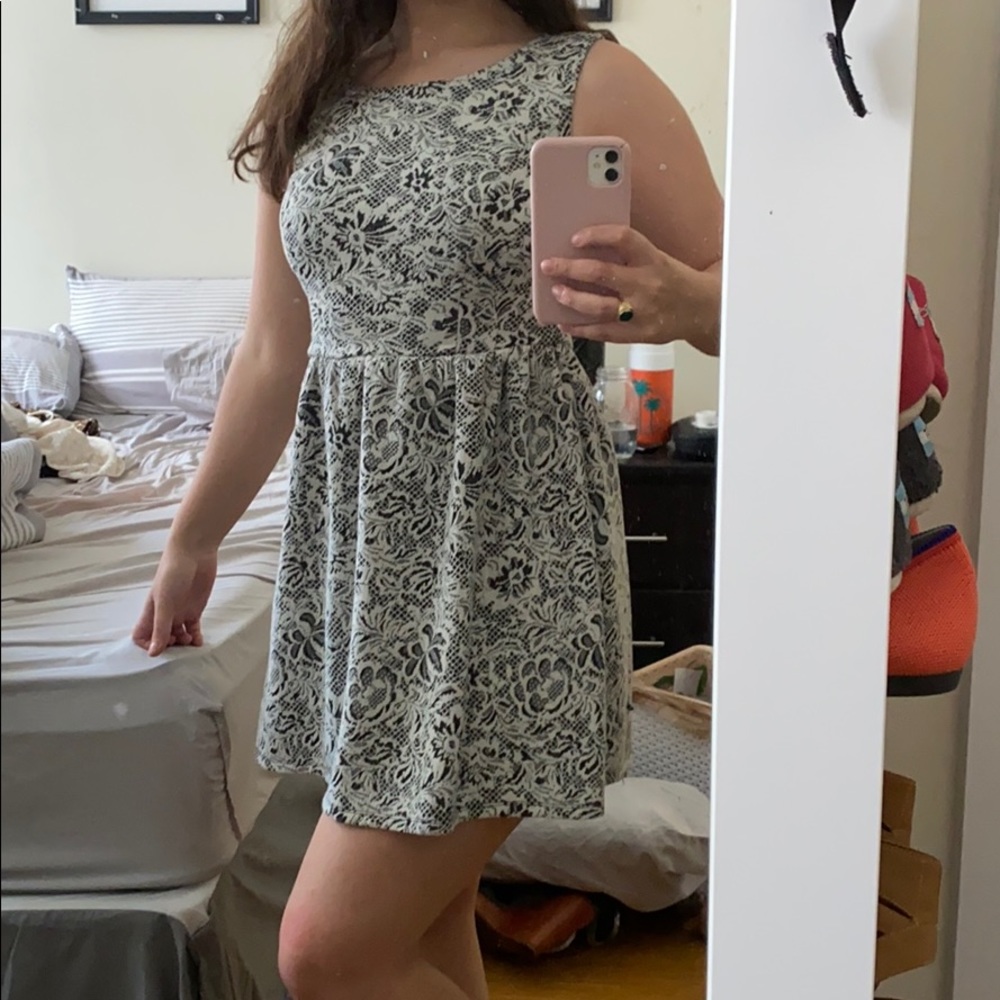 Gray and white skater flower dress size S